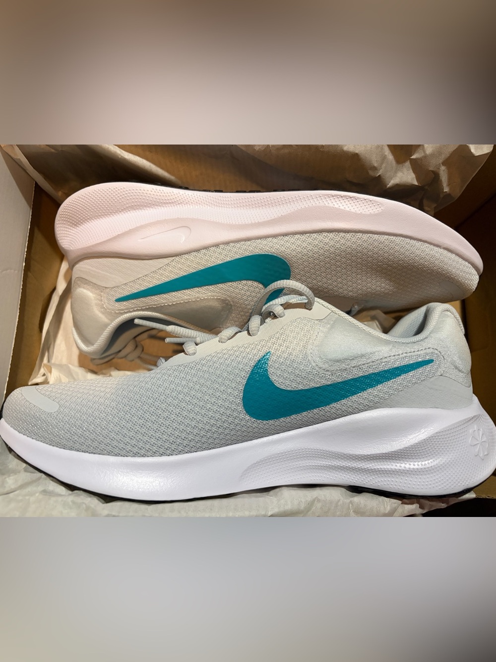 Nike Women’s Revolution Teal Swoosh Light Gray Running Sneakers